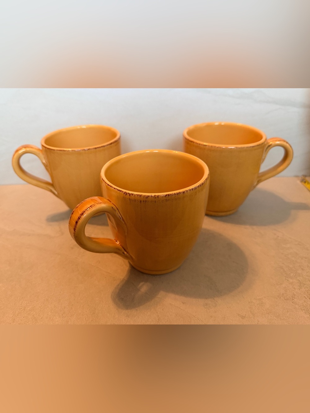 Pier 1 Toscana Gold Mugs Cups Handpainted Earthenware Italy Set of 3 EUC